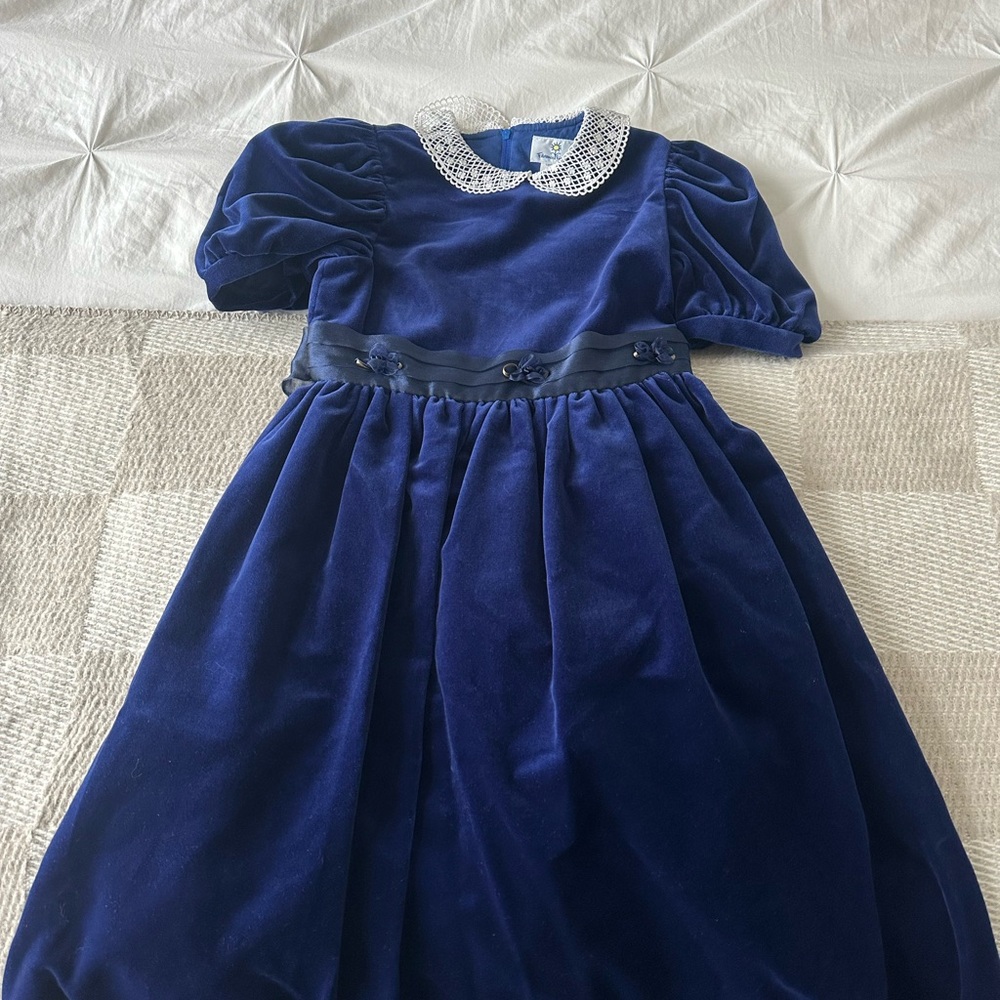 Florence Eiseman Royal Blue Dress with White Lace Trim